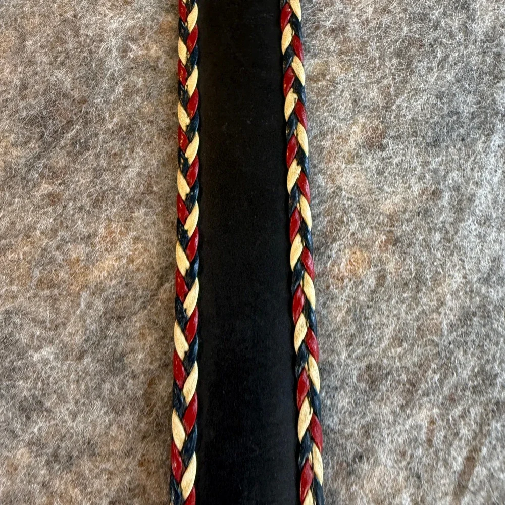 Leather Belt Women 38 Cowhide Leather Black Red White Blue Braided Trim Western